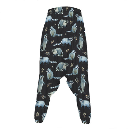 Watercolor Raccoon Pattern Print Hammer Pants