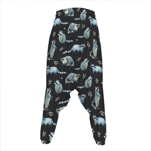 Watercolor Raccoon Pattern Print Hammer Pants