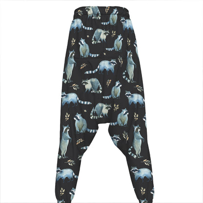 Watercolor Raccoon Pattern Print Hammer Pants