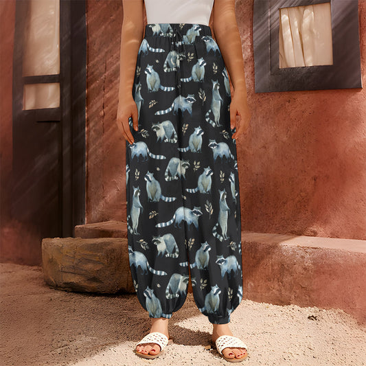 Watercolor Raccoon Pattern Print Harem Pants