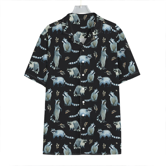 Watercolor Raccoon Pattern Print Hawaiian Shirt