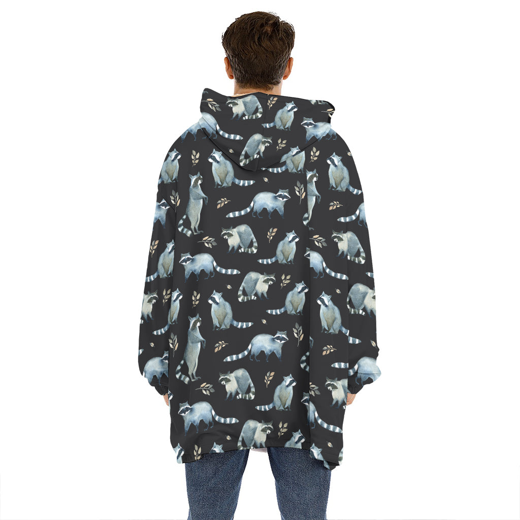 Watercolor Raccoon Pattern Print Hoodie Blanket