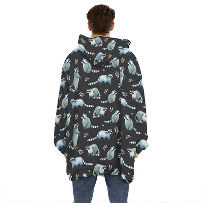Watercolor Raccoon Pattern Print Hoodie Blanket