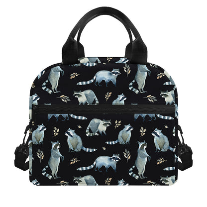 Watercolor Raccoon Pattern Print Insulated Lunch Bag