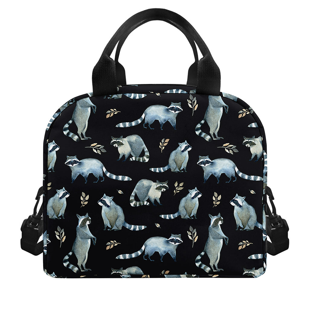 Watercolor Raccoon Pattern Print Insulated Lunch Bag