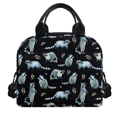 Watercolor Raccoon Pattern Print Insulated Lunch Bag