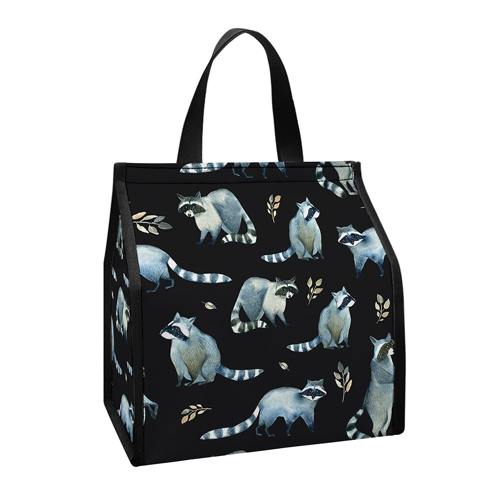 Watercolor Raccoon Pattern Print Insulated Lunch Tote