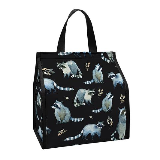 Watercolor Raccoon Pattern Print Insulated Lunch Tote