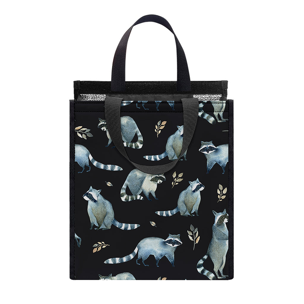 Watercolor Raccoon Pattern Print Insulated Lunch Tote