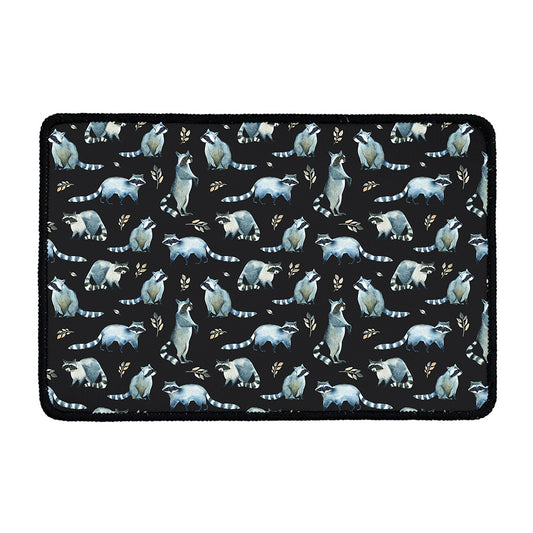 Watercolor Raccoon Pattern Print Kitchen Mat