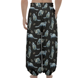 Watercolor Raccoon Pattern Print Lantern Pants