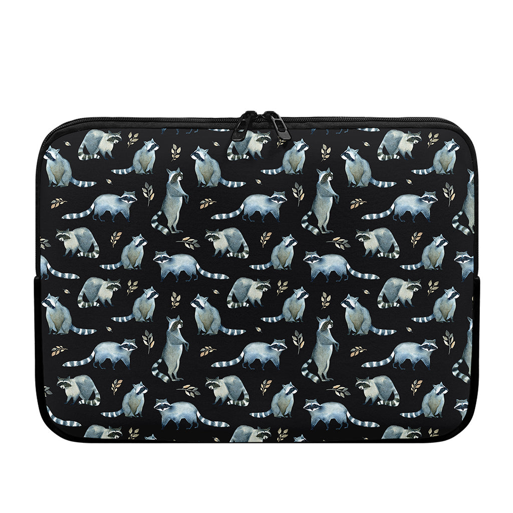 Watercolor Raccoon Pattern Print Laptop Sleeve