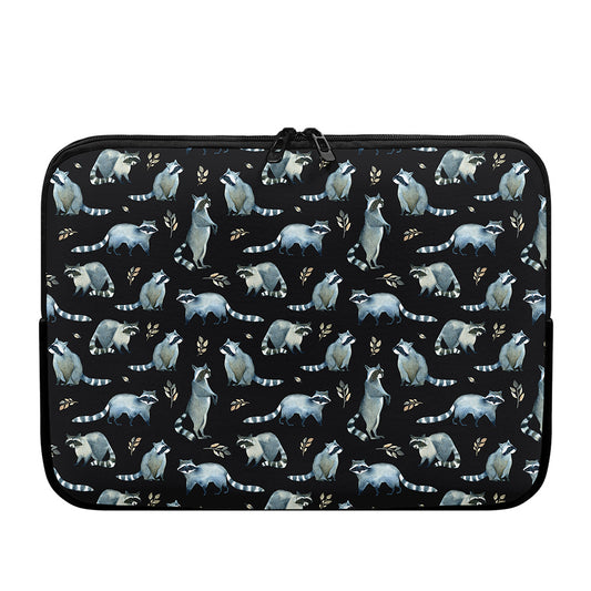 Watercolor Raccoon Pattern Print Laptop Sleeve