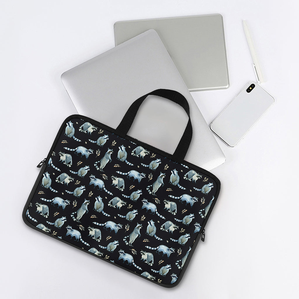 Watercolor Raccoon Pattern Print Laptop Sleeve With Handle