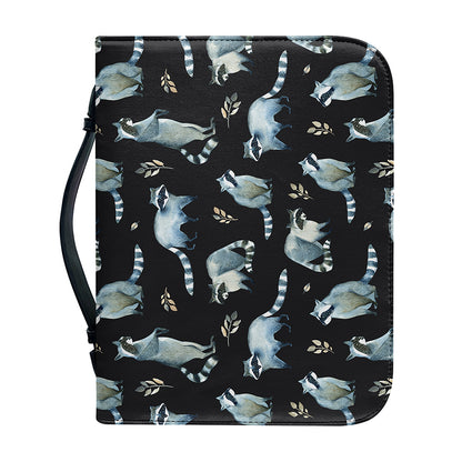 Watercolor Raccoon Pattern Print Leather Bible Cover