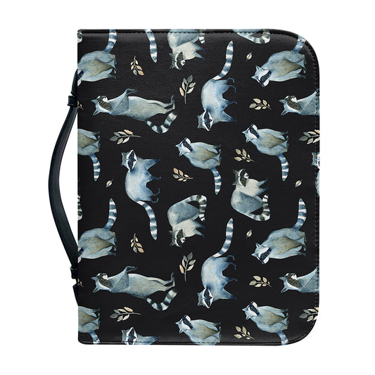 Watercolor Raccoon Pattern Print Leather Bible Cover