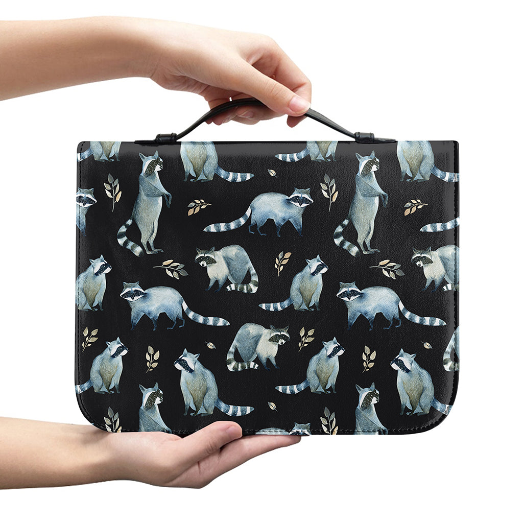 Watercolor Raccoon Pattern Print Leather Bible Cover