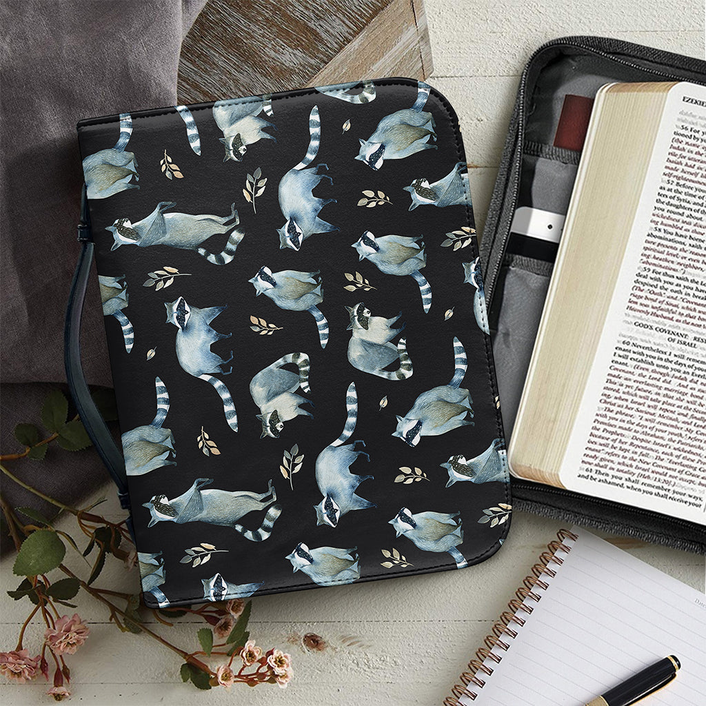 Watercolor Raccoon Pattern Print Leather Bible Cover