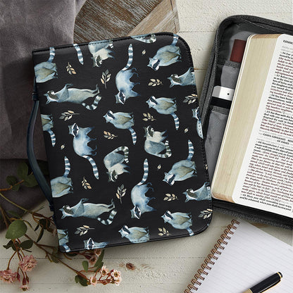 Watercolor Raccoon Pattern Print Leather Bible Cover
