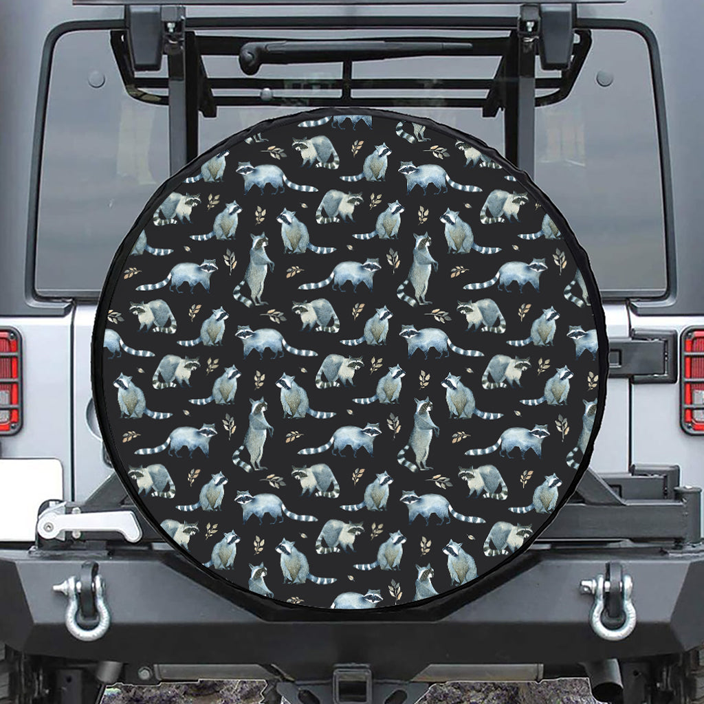 Watercolor Raccoon Pattern Print Leather Spare Tire Cover