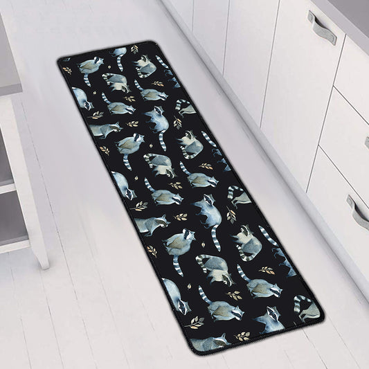 Watercolor Raccoon Pattern Print Long Kitchen Mat