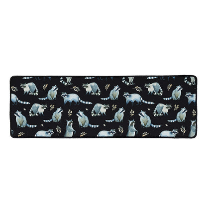 Watercolor Raccoon Pattern Print Long Kitchen Mat