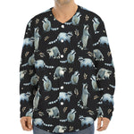 Watercolor Raccoon Pattern Print Long Sleeve Baseball Jersey