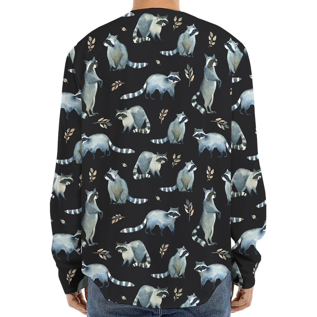 Watercolor Raccoon Pattern Print Long Sleeve Baseball Jersey