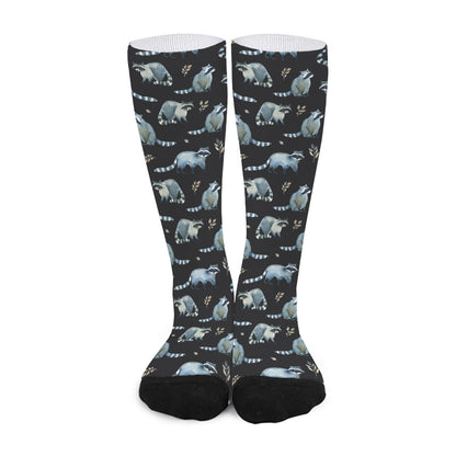 Watercolor Raccoon Pattern Print Long Socks
