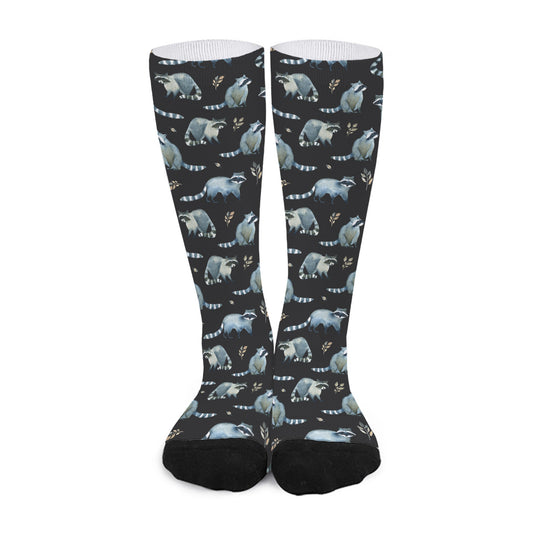 Watercolor Raccoon Pattern Print Long Socks