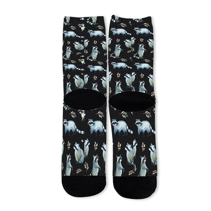 Watercolor Raccoon Pattern Print Long Socks