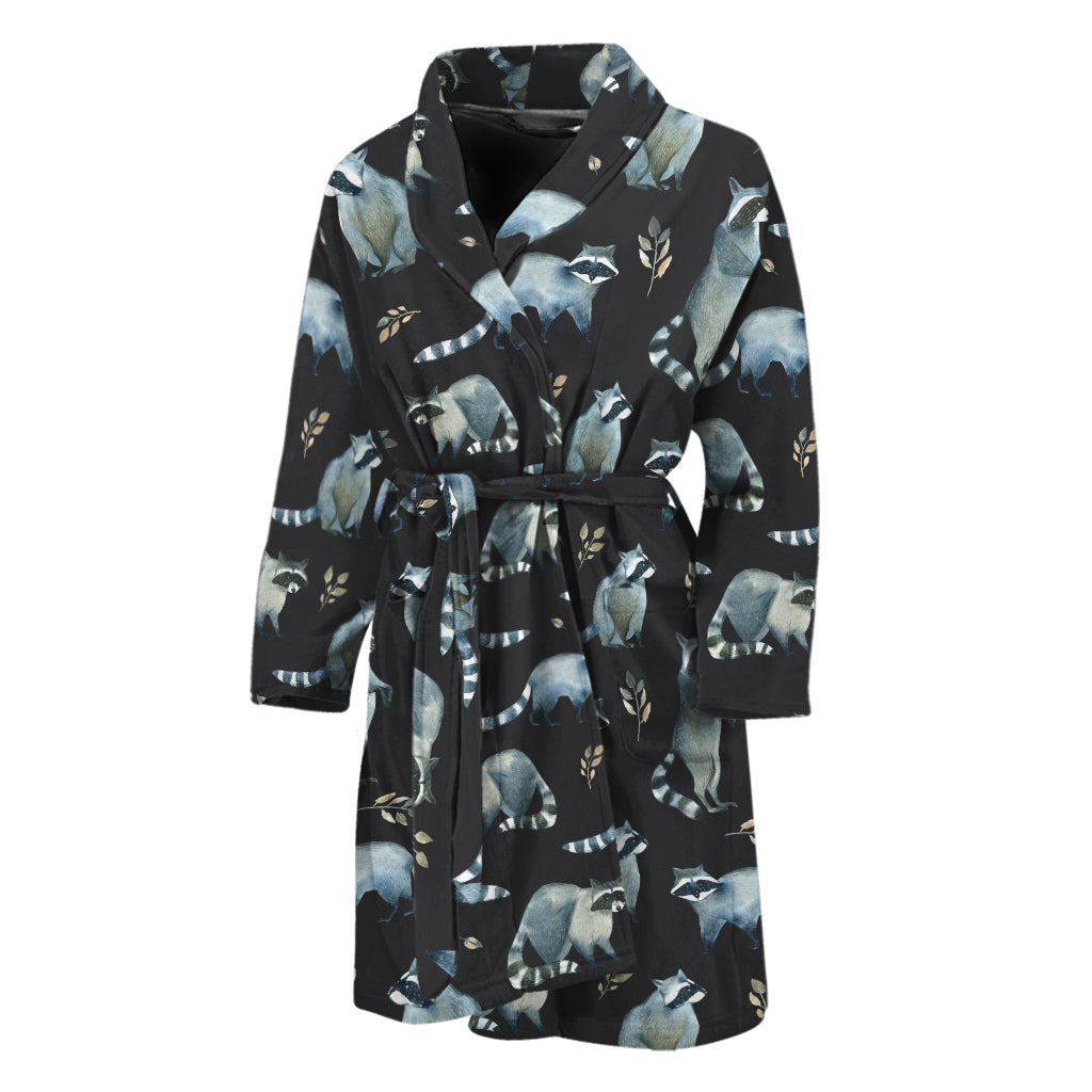 Watercolor Raccoon Pattern Print Men's Bathrobe