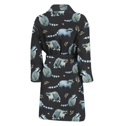 Watercolor Raccoon Pattern Print Men's Bathrobe