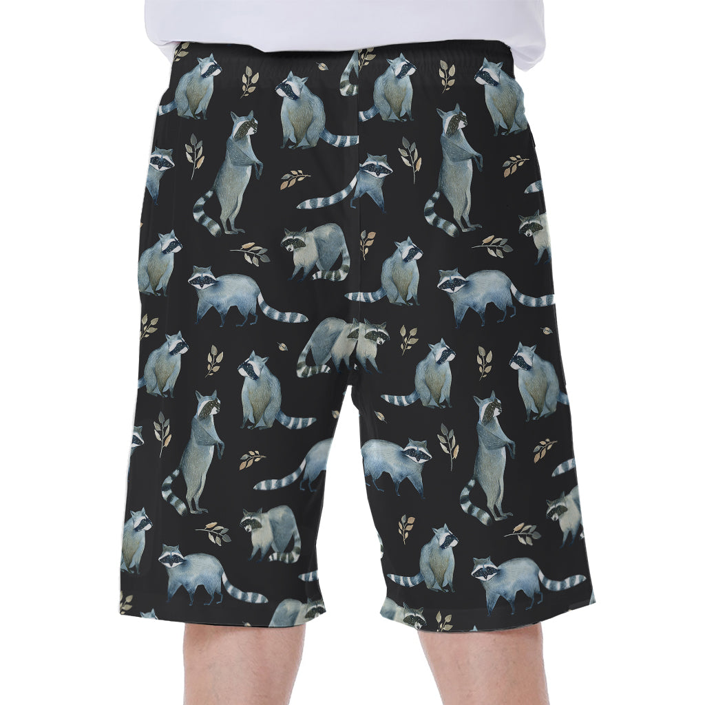 Watercolor Raccoon Pattern Print Men's Beach Shorts