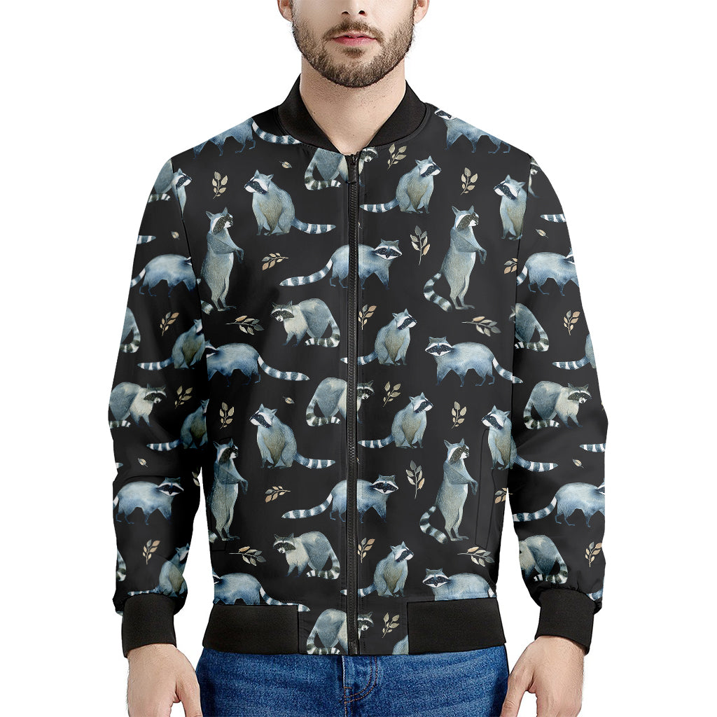 Watercolor Raccoon Pattern Print Men's Bomber Jacket