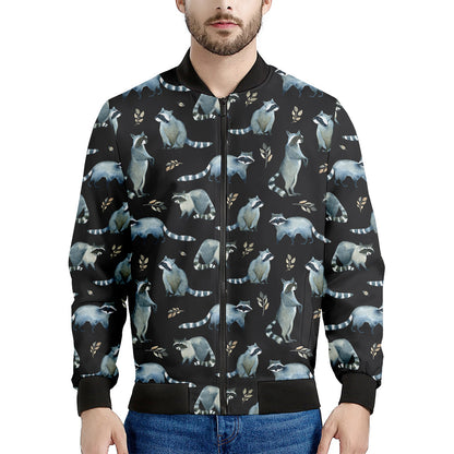 Watercolor Raccoon Pattern Print Men's Bomber Jacket