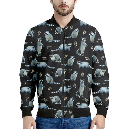 Watercolor Raccoon Pattern Print Men's Bomber Jacket