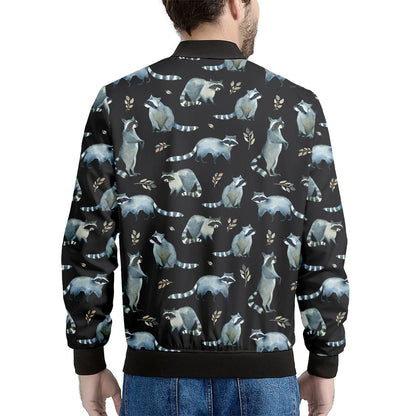 Watercolor Raccoon Pattern Print Men's Bomber Jacket