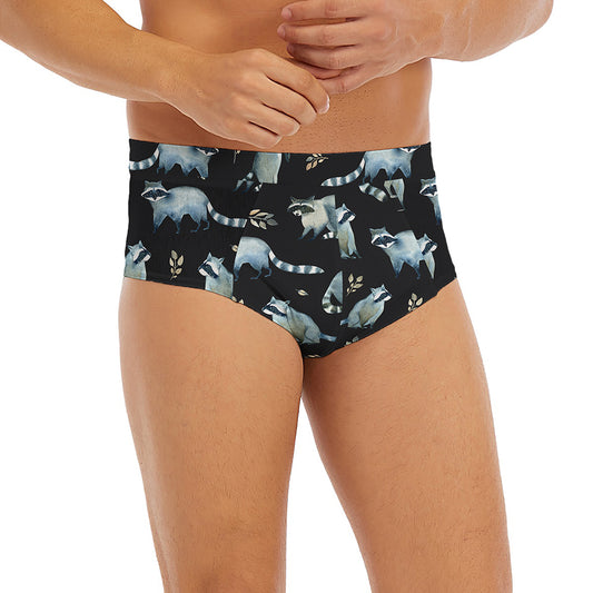 Watercolor Raccoon Pattern Print Men's Briefs