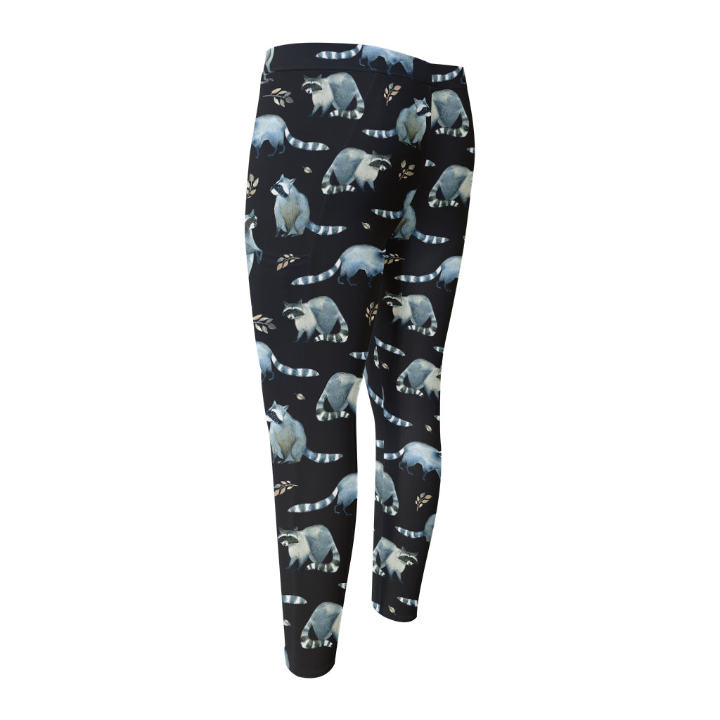 Watercolor Raccoon Pattern Print Men's Compression Pants