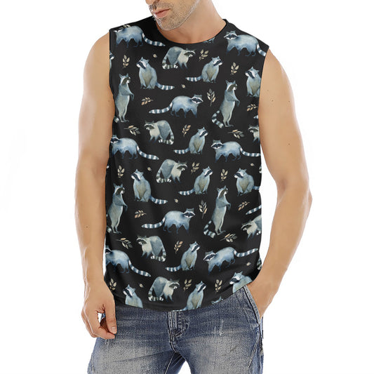 Watercolor Raccoon Pattern Print Men's Fitness Tank Top