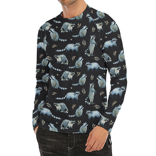 Watercolor Raccoon Pattern Print Men's Long Sleeve Rash Guard