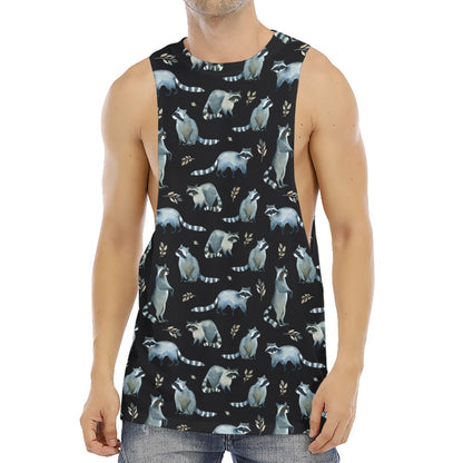 Watercolor Raccoon Pattern Print Men's Muscle Tank Top