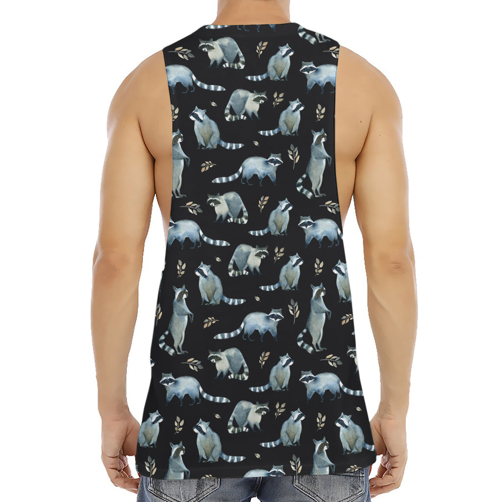 Watercolor Raccoon Pattern Print Men's Muscle Tank Top