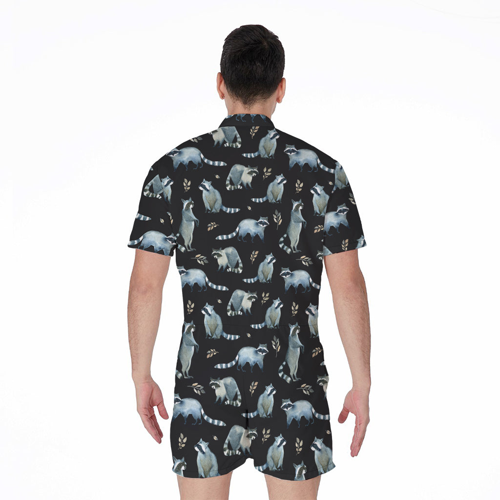 Watercolor Raccoon Pattern Print Men's Rompers