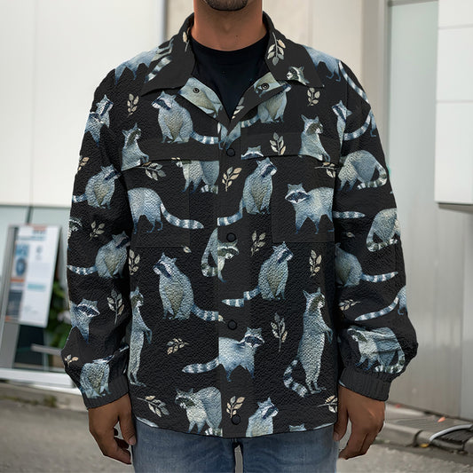 Watercolor Raccoon Pattern Print Men's Shirt Jacket