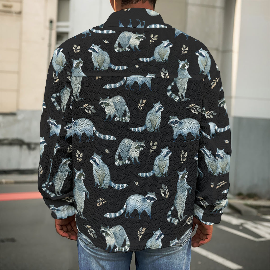 Watercolor Raccoon Pattern Print Men's Shirt Jacket