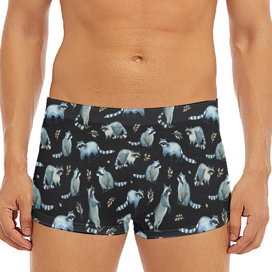 Watercolor Raccoon Pattern Print Men's Short Boxer Briefs