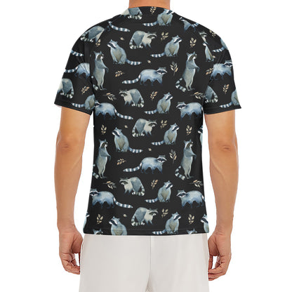Watercolor Raccoon Pattern Print Men's Short Sleeve Rash Guard