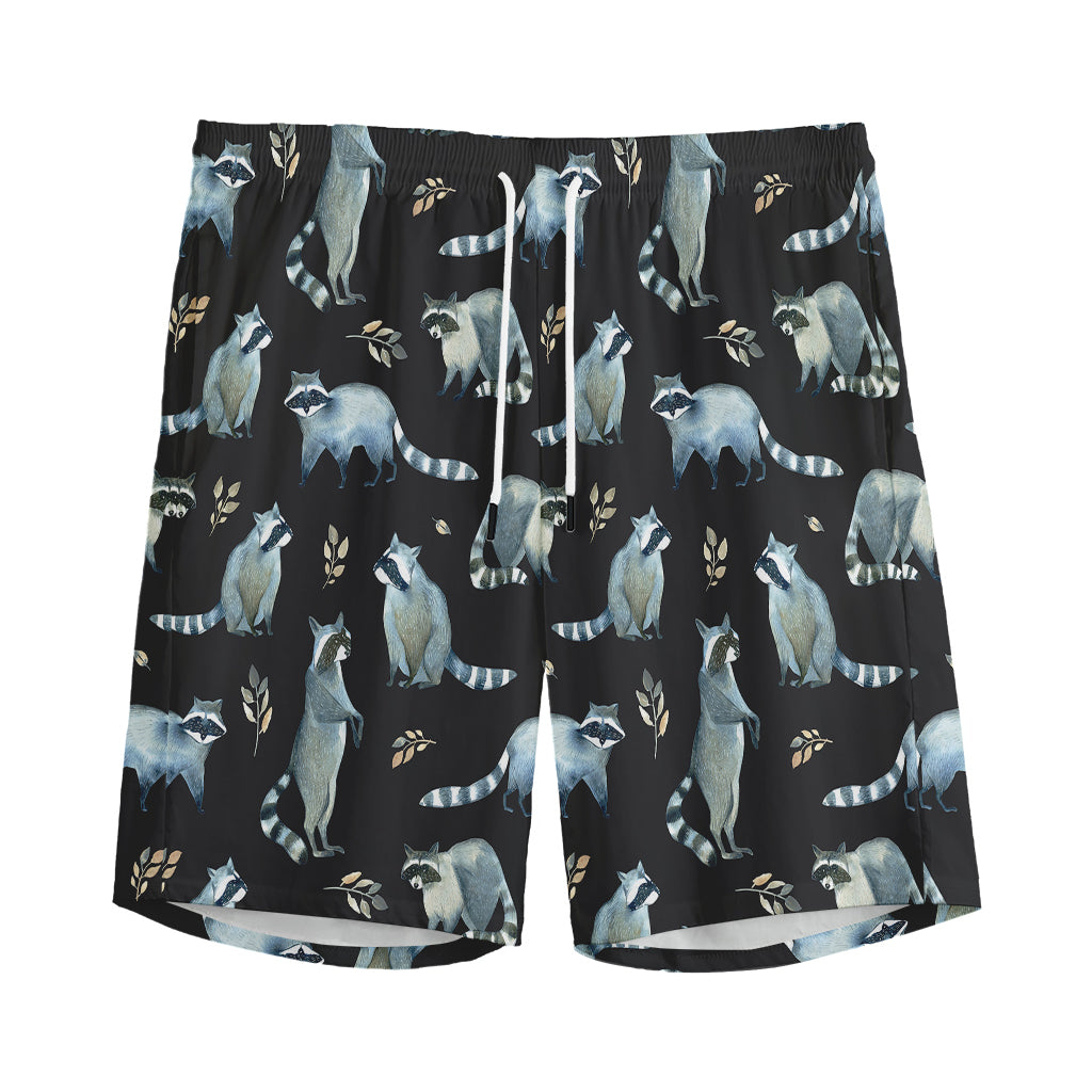 Watercolor Raccoon Pattern Print Men's Sports Shorts